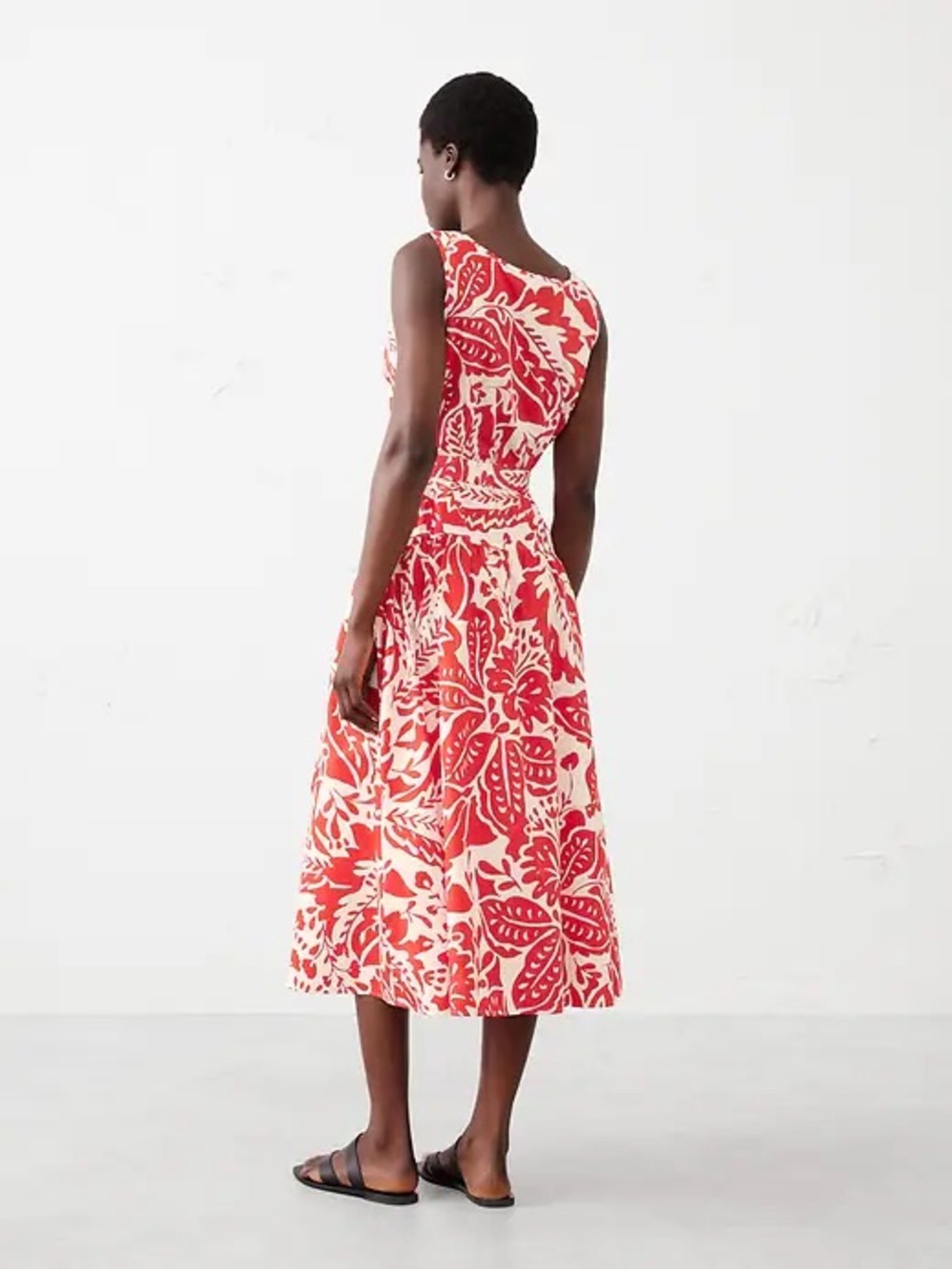 NWT Banana Republic Red Floral Cotton Poplin Corset Waist Midi Dress SZ 12 🧞‍♀️